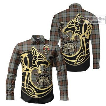 MacLeod of Harris Weathered Tartan Long Sleeve Button Shirt with Family Crest Celtic Wolf Style