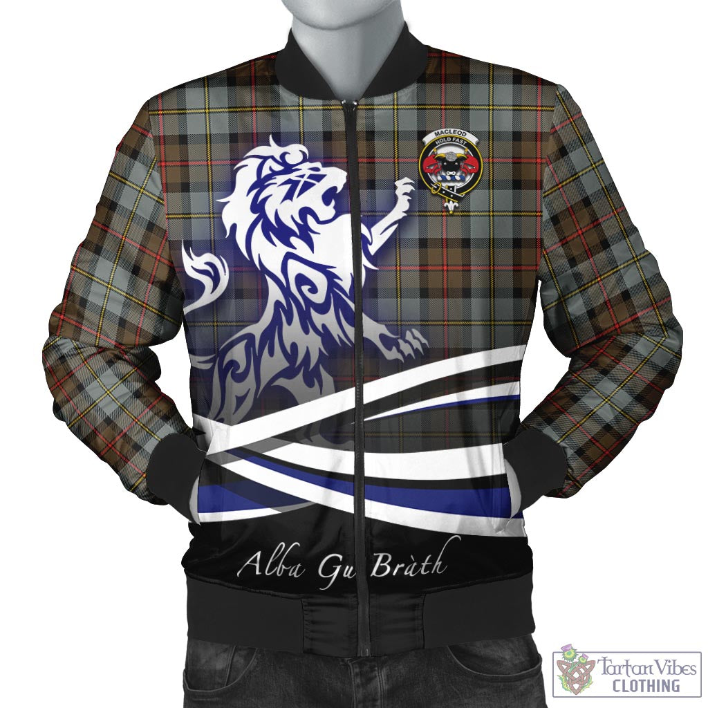 Tartan Vibes Clothing MacLeod of Harris Weathered Tartan Bomber Jacket with Alba Gu Brath Regal Lion Emblem