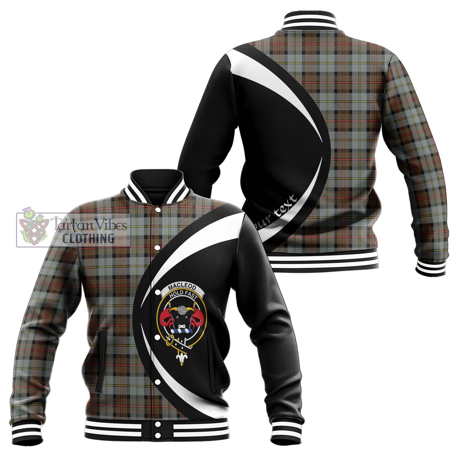 MacLeod of Harris Weathered Tartan Baseball Jacket with Family Crest Circle Style Unisex - Tartan Vibes Clothing