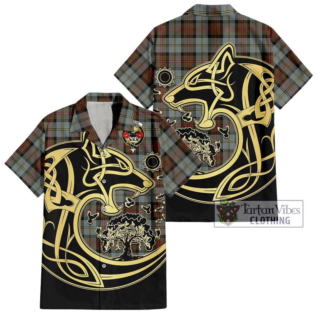 MacLeod of Harris Weathered Tartan Short Sleeve Button Shirt with Family Crest Celtic Wolf Style Kid - Tartan Vibes Clothing