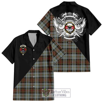 MacLeod of Harris Weathered Tartan Short Sleeve Button Shirt with Family Crest and Military Logo Style