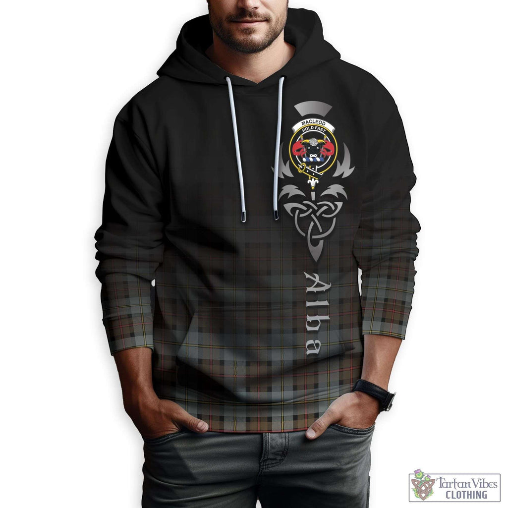 Tartan Vibes Clothing MacLeod of Harris Weathered Tartan Hoodie Featuring Alba Gu Brath Family Crest Celtic Inspired