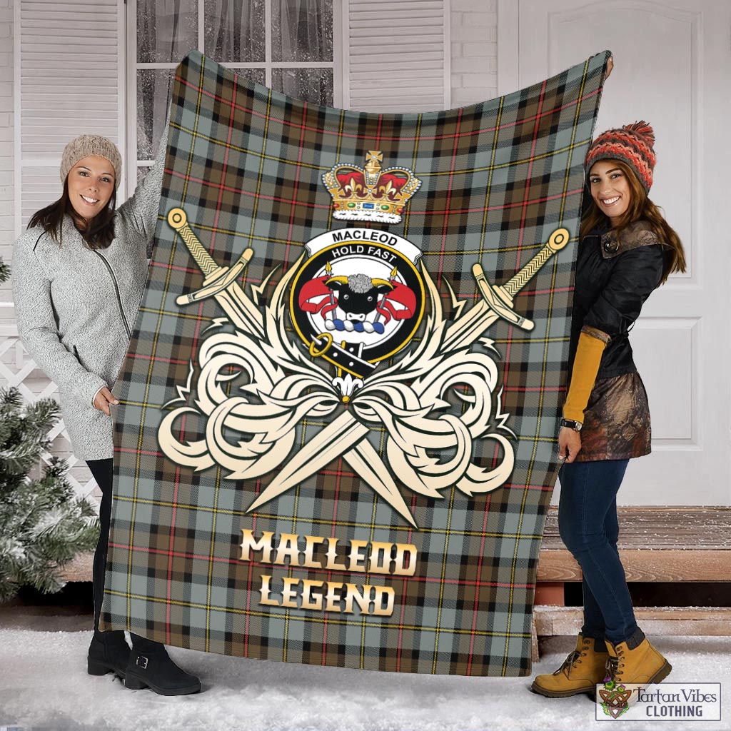 Tartan Vibes Clothing MacLeod of Harris Weathered Tartan Blanket with Clan Crest and the Golden Sword of Courageous Legacy