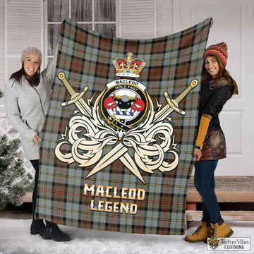 MacLeod of Harris Weathered Tartan Blanket with Clan Crest and the Golden Sword of Courageous Legacy