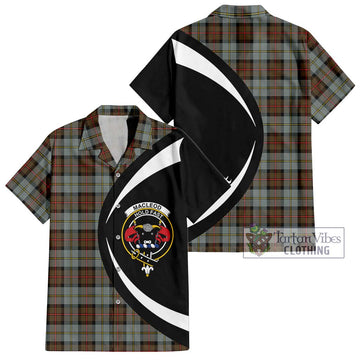 MacLeod of Harris Weathered Tartan Short Sleeve Button Up with Family Crest Circle Style