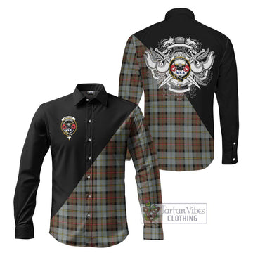 MacLeod of Harris Weathered Tartan Long Sleeve Button Shirt with Family Crest and Military Logo Style