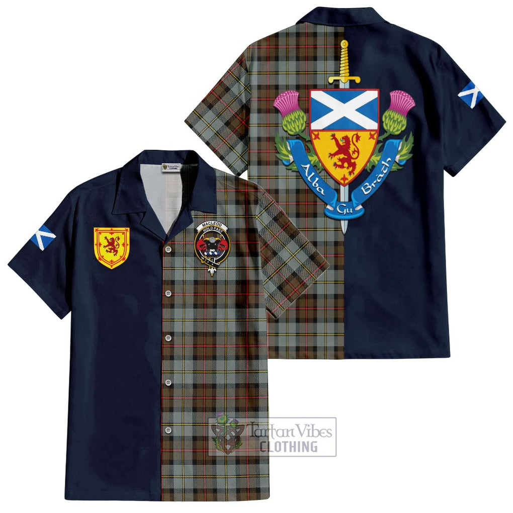 Tartan Vibes Clothing MacLeod of Harris Weathered Tartan Short Sleeve Button Shirt with Scottish Lion Royal Arm Half Style