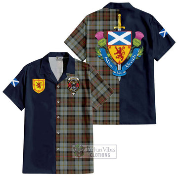 MacLeod of Harris Weathered Tartan Short Sleeve Button Shirt Alba with Scottish Lion Royal Arm Half Style