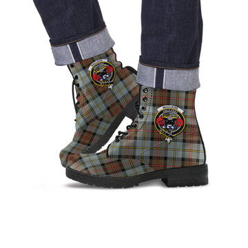 MacLeod of Harris Weathered Tartan Leather Boots with Family Crest