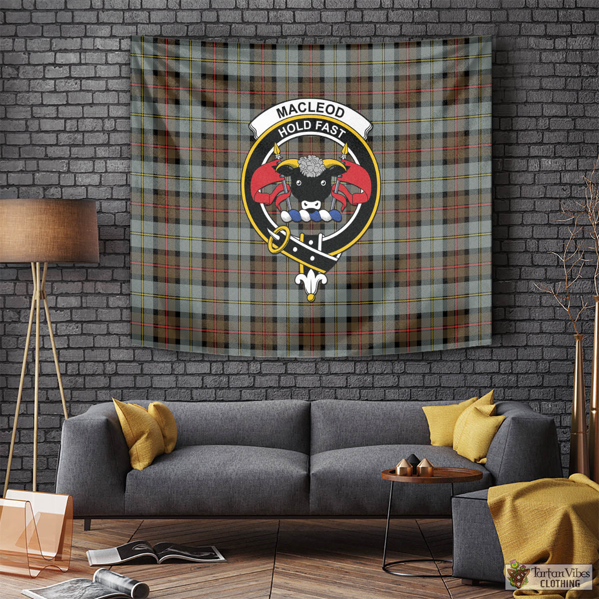 Tartan Vibes Clothing MacLeod of Harris Weathered Tartan Tapestry Wall Hanging and Home Decor for Room with Family Crest