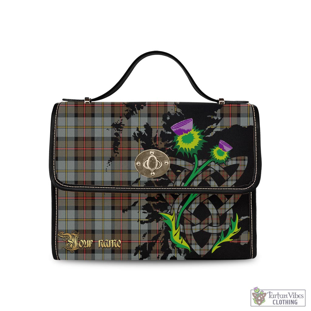 Tartan Vibes Clothing MacLeod of Harris Weathered Tartan Waterproof Canvas Bag with Scotland Map and Thistle Celtic Accents