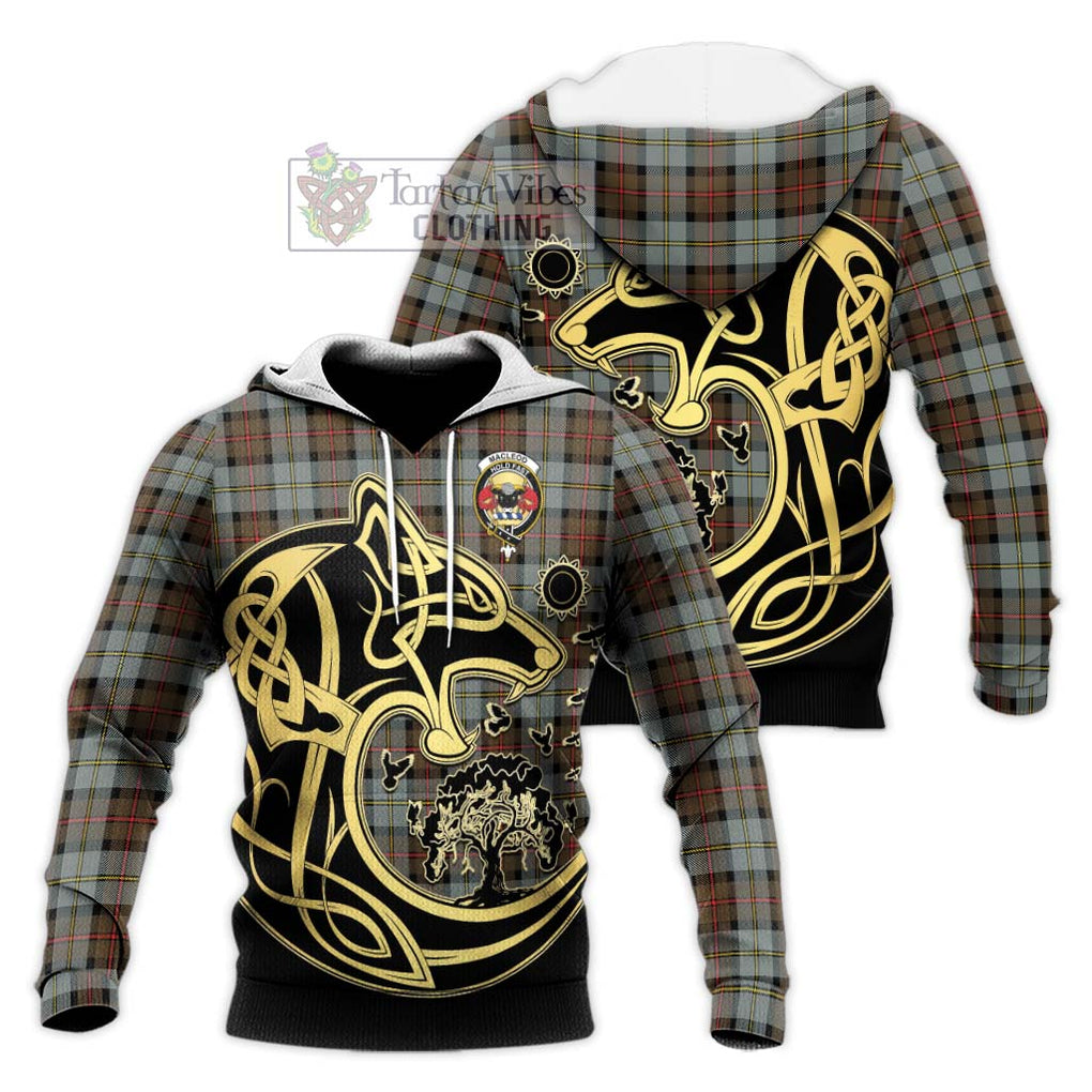 MacLeod of Harris Weathered Tartan Knitted Hoodie with Family Crest Celtic Wolf Style Unisex Knitted Pullover Hoodie - Tartan Vibes Clothing