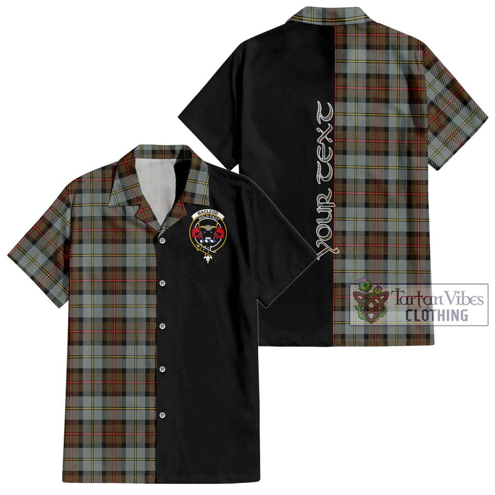 MacLeod of Harris Weathered Tartan Short Sleeve Button Shirt with Family Crest and Half Of Me Style Kid - Tartanvibesclothing Shop