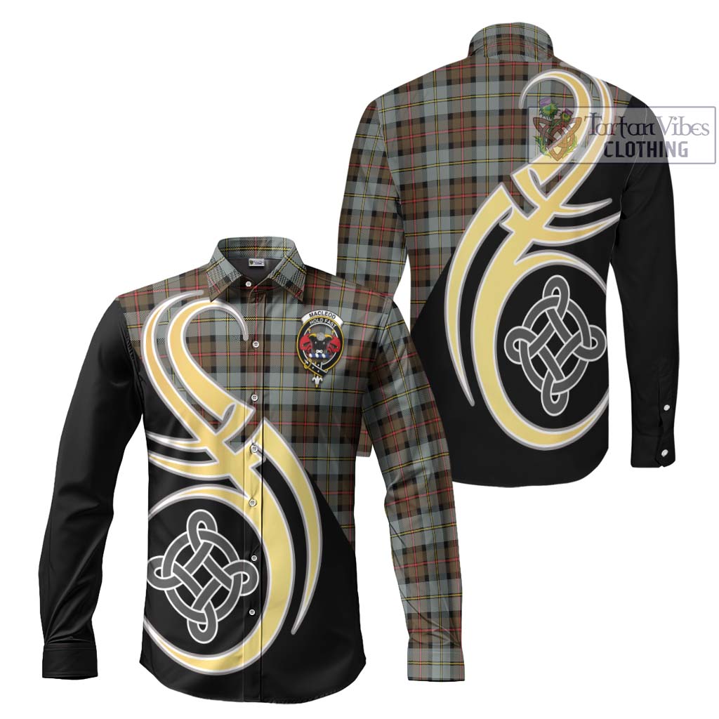 MacLeod of Harris Weathered Tartan Long Sleeve Button Shirt with Family Crest and Celtic Symbol Style Men's Shirt S - Tartan Vibes Clothing