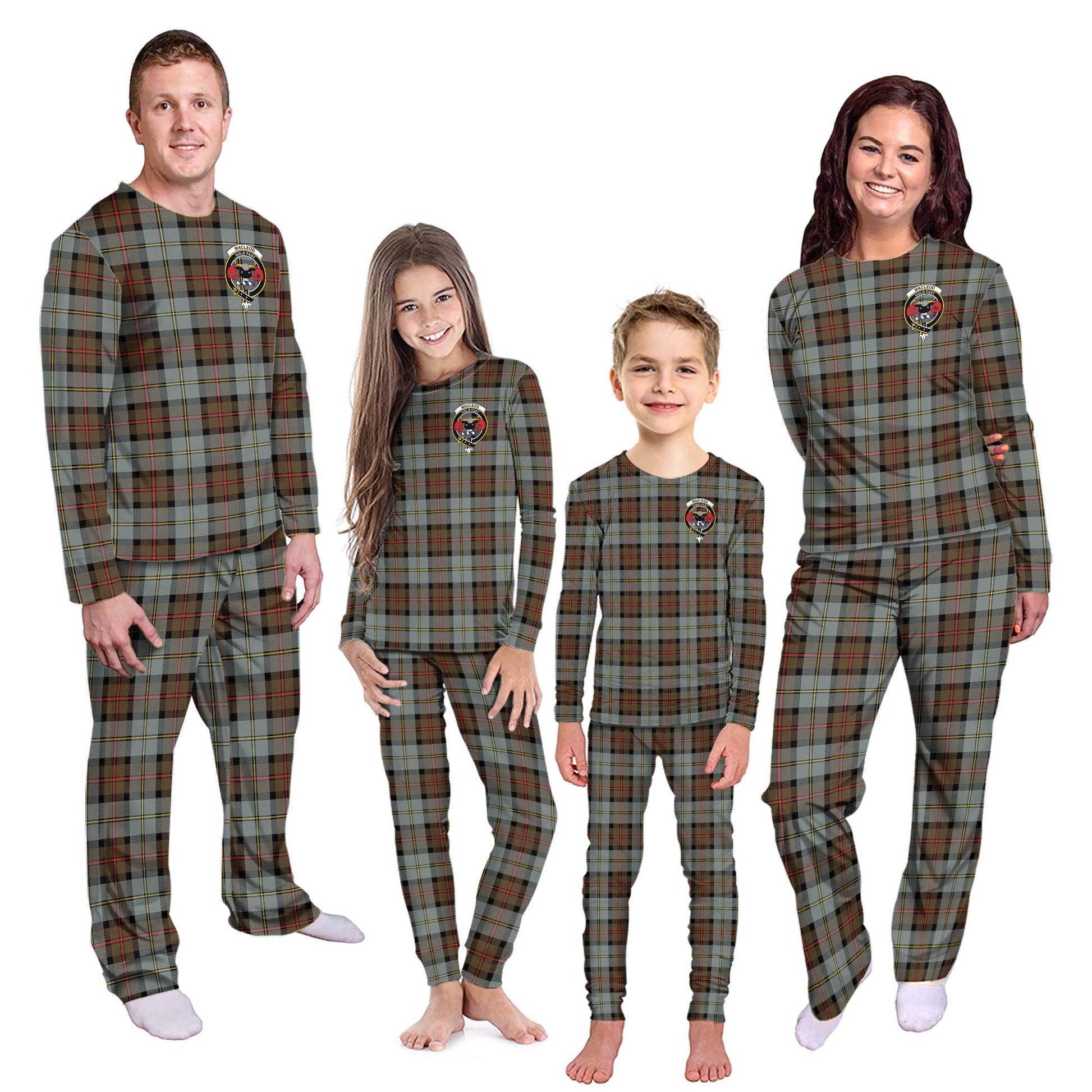 MacLeod of Harris Weathered Tartan Pajamas Family Set with Family Crest - Tartanvibesclothing