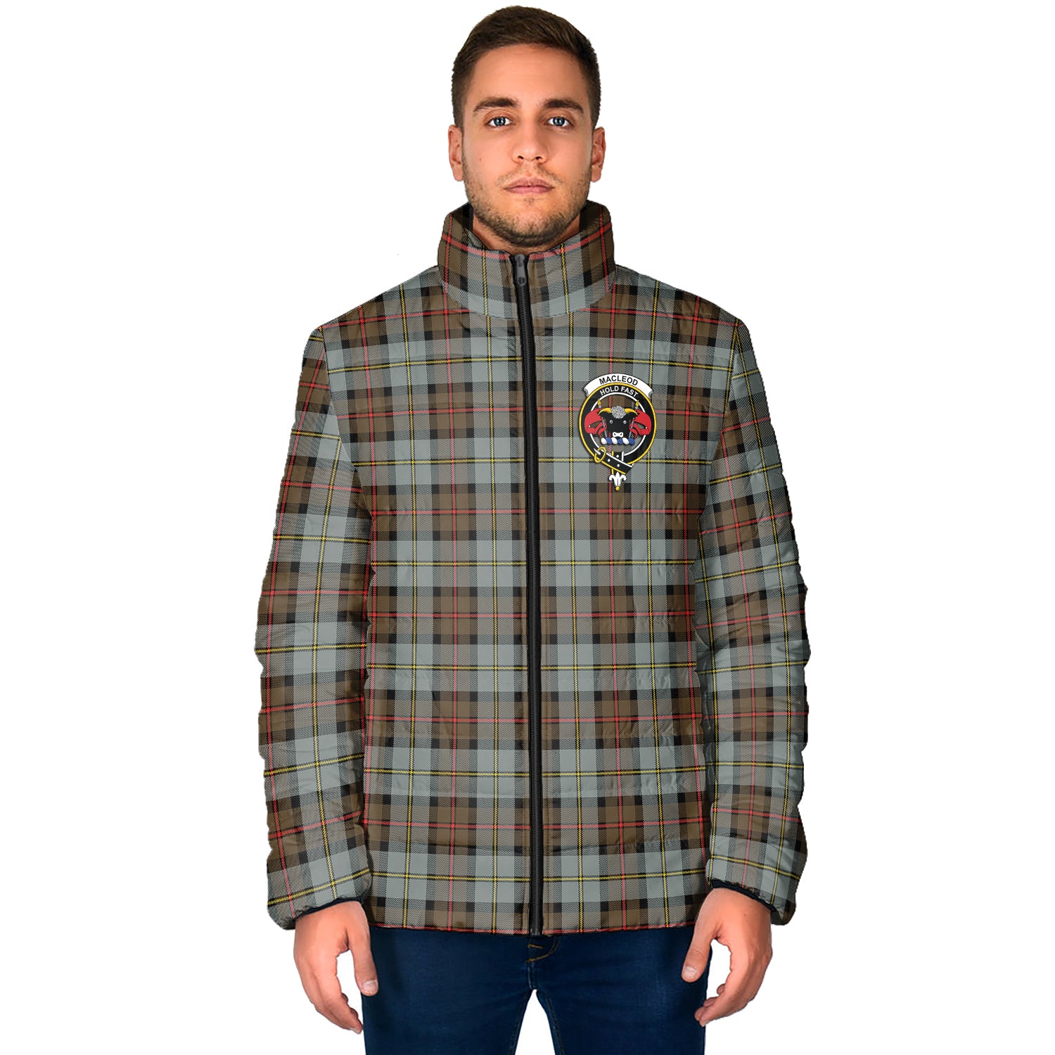 MacLeod of Harris Weathered Tartan Padded Jacket with Family Crest - Tartan Vibes Clothing