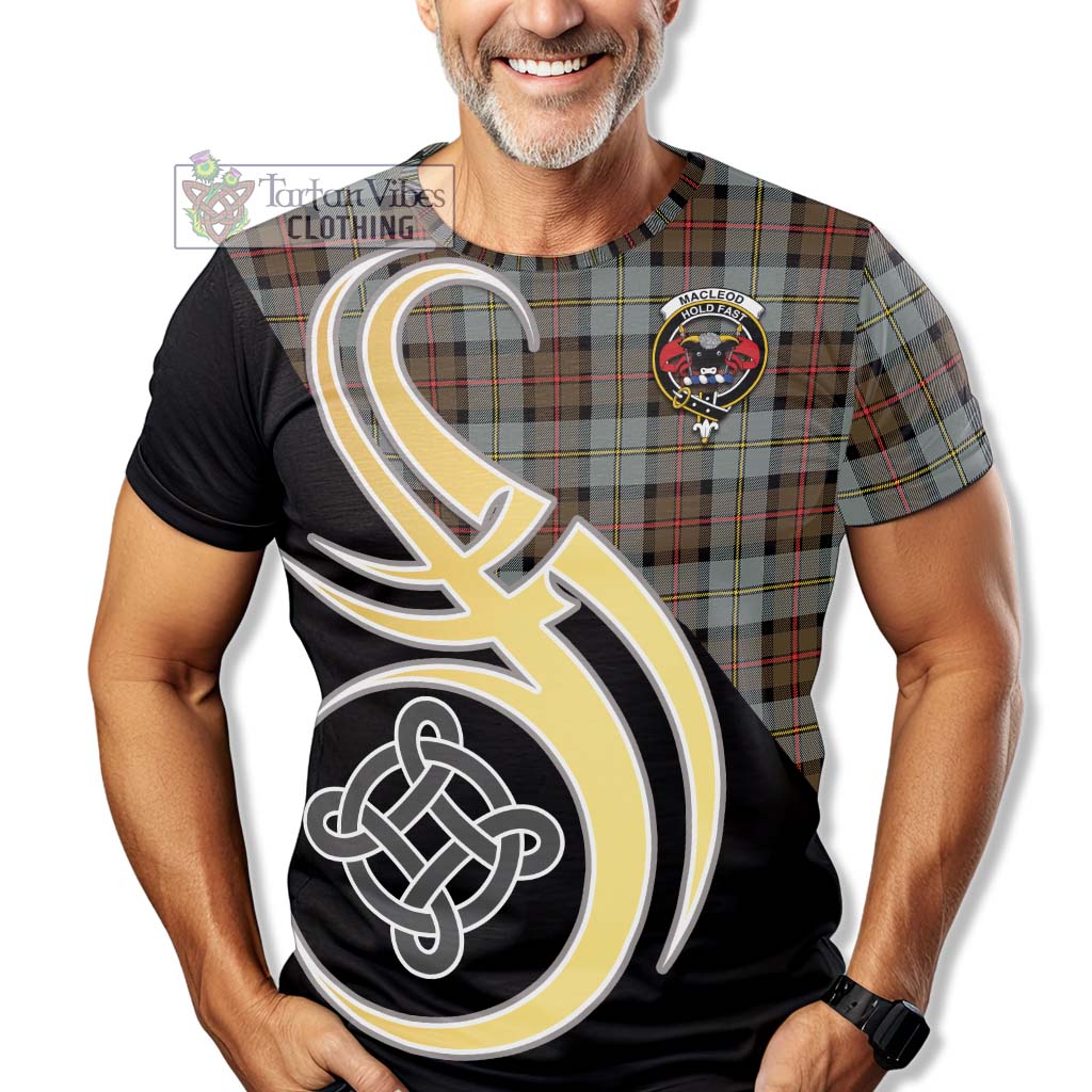 Tartan Vibes Clothing MacLeod of Harris Weathered Tartan T-Shirt with Family Crest and Celtic Symbol Style