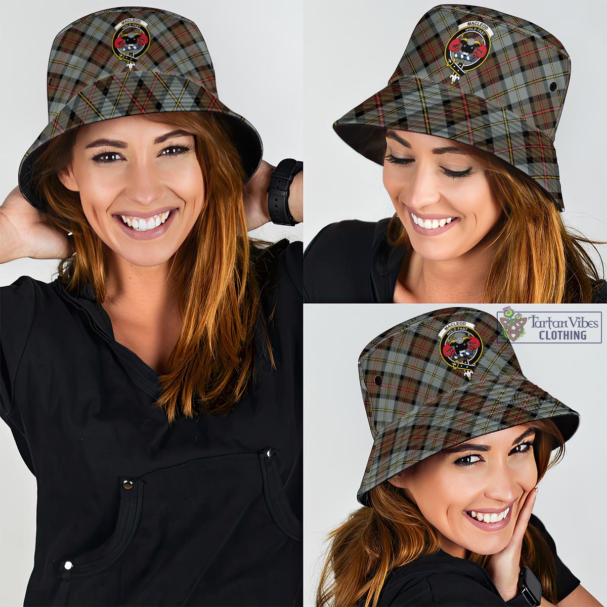 Tartan Vibes Clothing MacLeod of Harris Weathered Tartan Bucket Hat with Family Crest