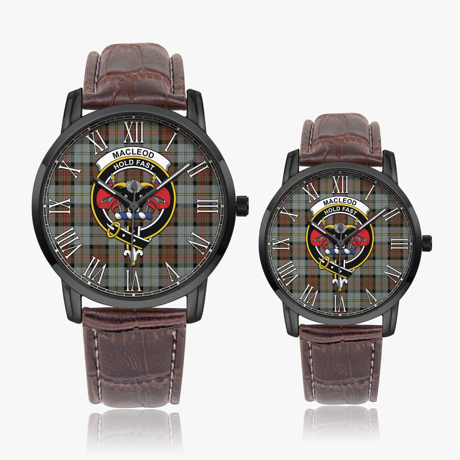 MacLeod of Harris Weathered Tartan Family Crest Leather Strap Quartz Watch - Tartanvibesclothing