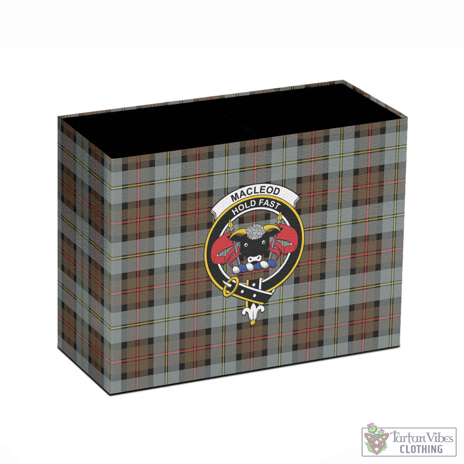 Tartan Vibes Clothing MacLeod of Harris Weathered Tartan Pen Holder with Family Crest