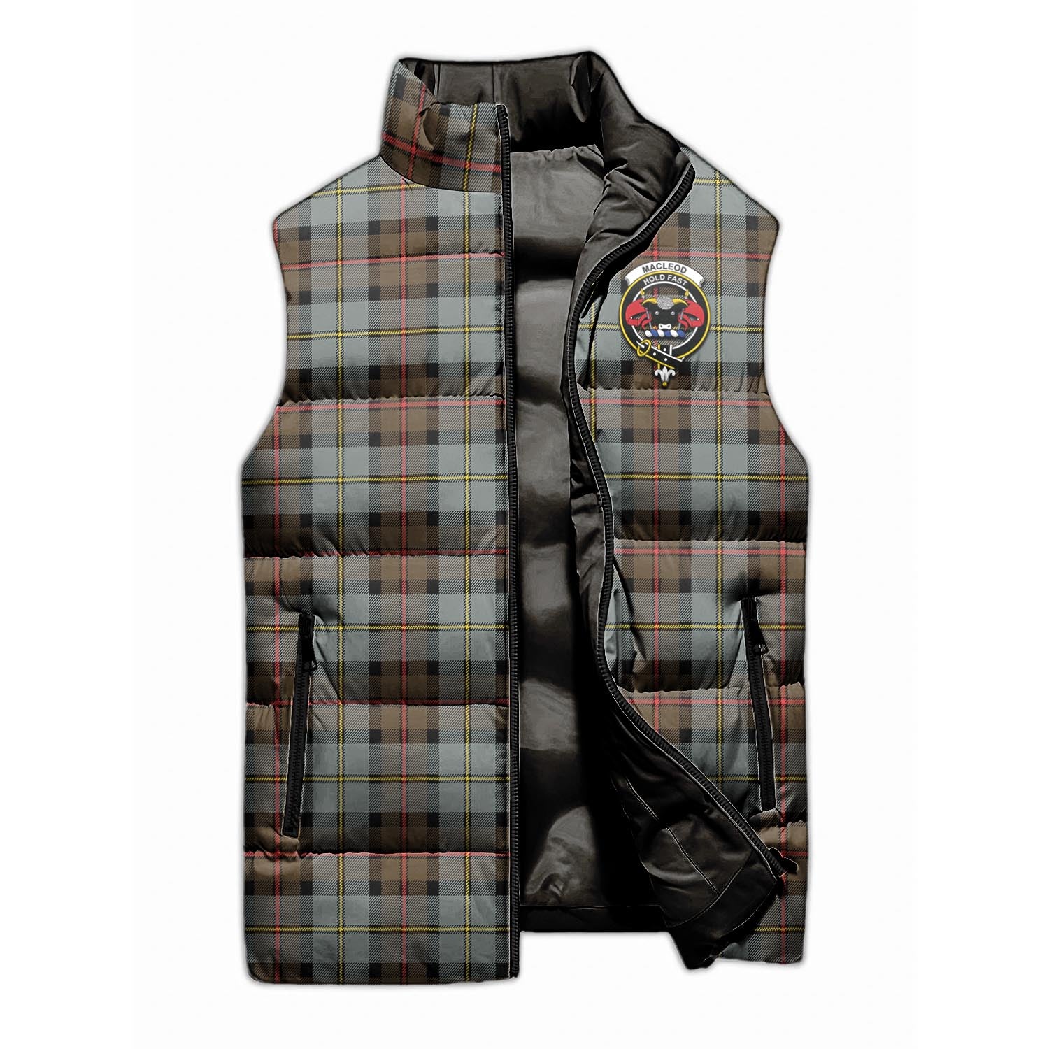 MacLeod of Harris Weathered Tartan Sleeveless Puffer Jacket with Family Crest - Tartanvibesclothing