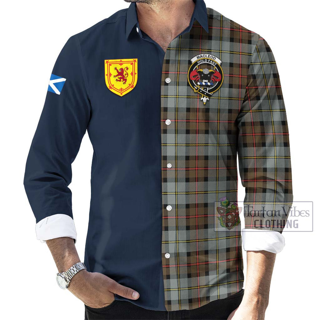 Tartan Vibes Clothing MacLeod of Harris Weathered Tartan Long Sleeve Button Shirt with Scottish Lion Royal Arm Half Style