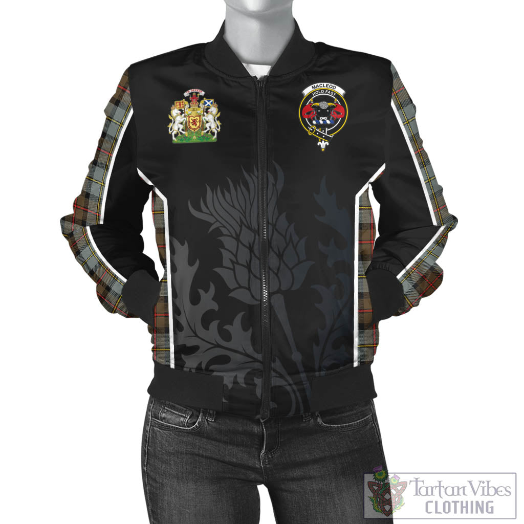 Tartan Vibes Clothing MacLeod of Harris Weathered Tartan Bomber Jacket with Family Crest and Scottish Thistle Vibes Sport Style