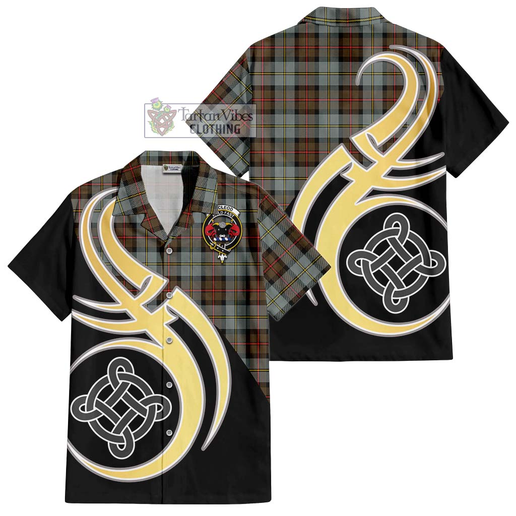 MacLeod of Harris Weathered Tartan Short Sleeve Button Shirt with Family Crest and Celtic Symbol Style - Tartan Vibes Clothing