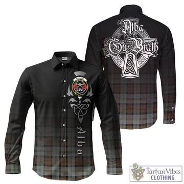 MacLeod of Harris Weathered Tartan Long Sleeve Button Up Featuring Alba Gu Brath Family Crest Celtic Inspired