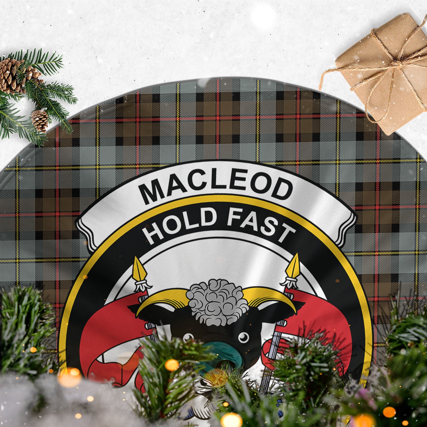 MacLeod of Harris Weathered Tartan Christmas Tree Skirt with Family Crest - Tartanvibesclothing