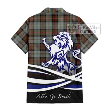 MacLeod of Harris Weathered Tartan Short Sleeve Button Shirt with Alba Gu Brath Regal Lion Emblem