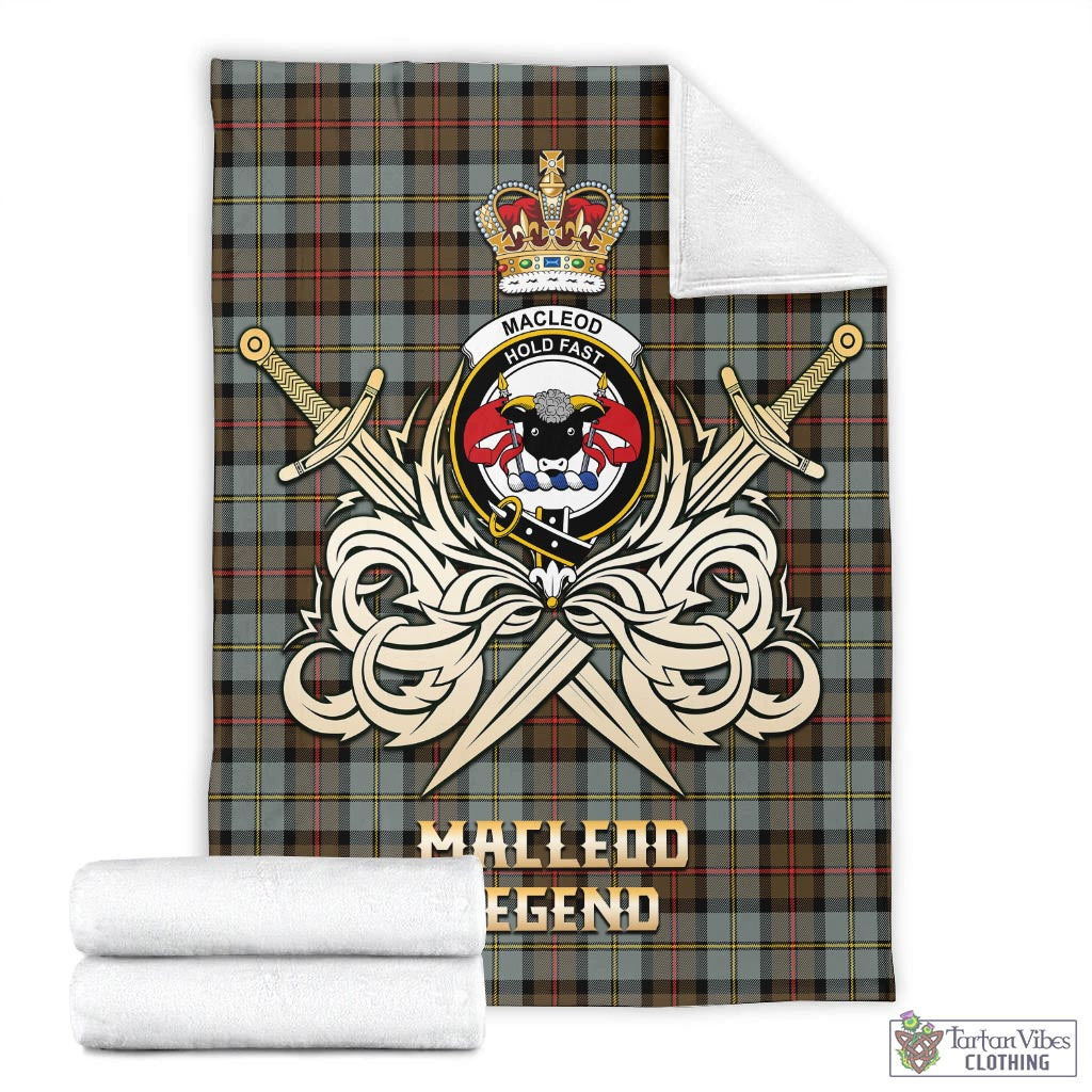 Tartan Vibes Clothing MacLeod of Harris Weathered Tartan Blanket with Clan Crest and the Golden Sword of Courageous Legacy