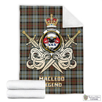 MacLeod of Harris Weathered Tartan Blanket with Clan Crest and the Golden Sword of Courageous Legacy