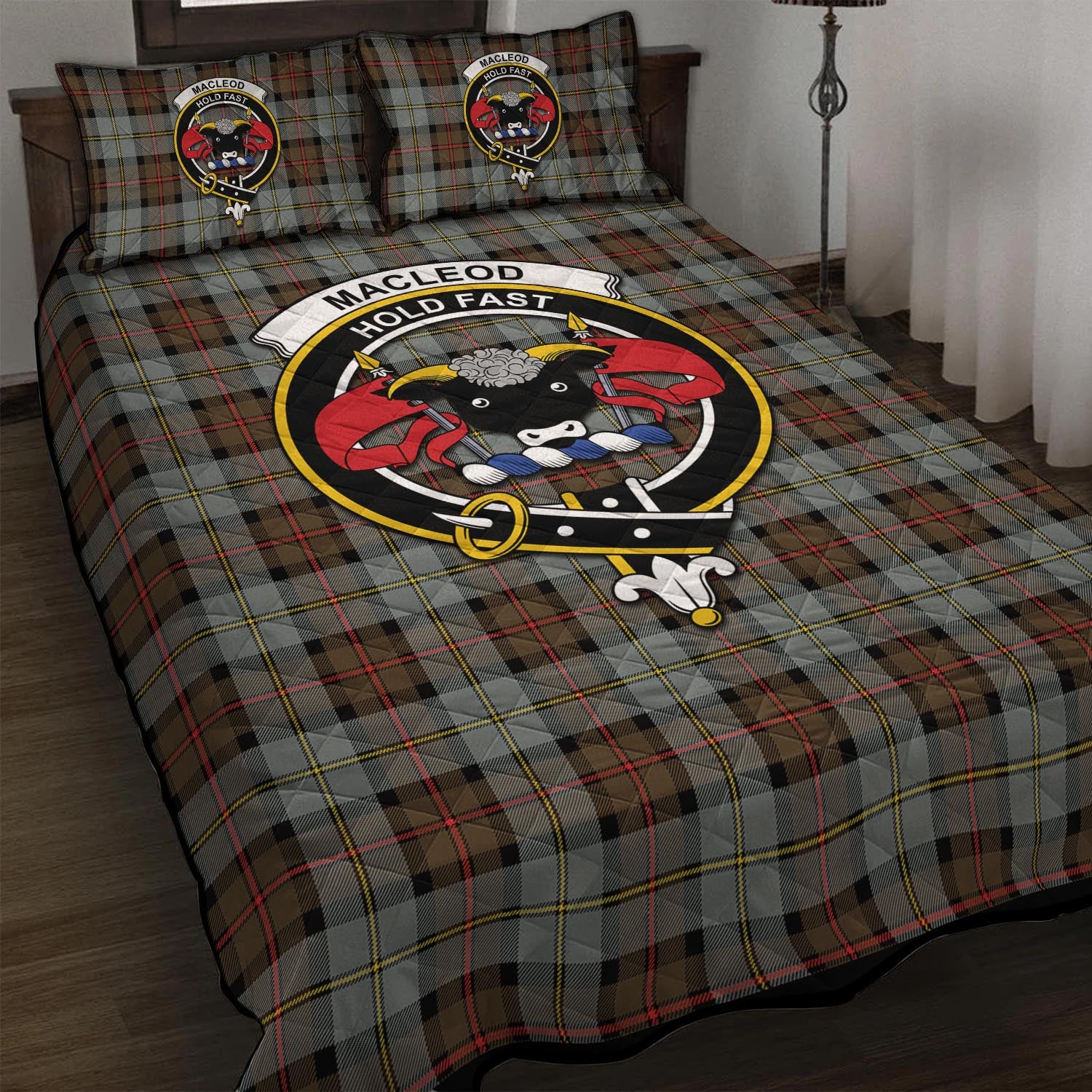 MacLeod of Harris Weathered Tartan Quilt Bed Set with Family Crest - Tartan Vibes Clothing