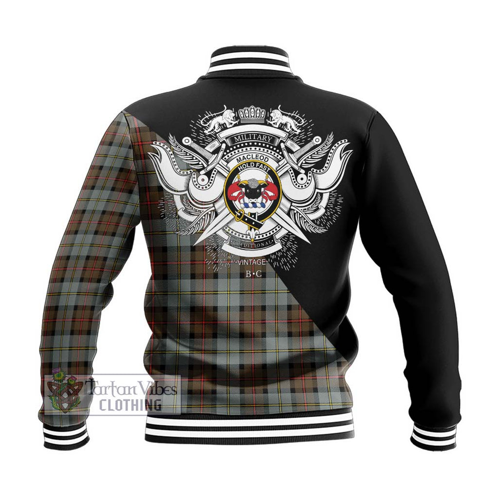 MacLeod of Harris Weathered Tartan Baseball Jacket with Family Crest and Military Logo Style - Tartanvibesclothing Shop