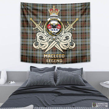 MacLeod of Harris Weathered Tartan Tapestry with Clan Crest and the Golden Sword of Courageous Legacy