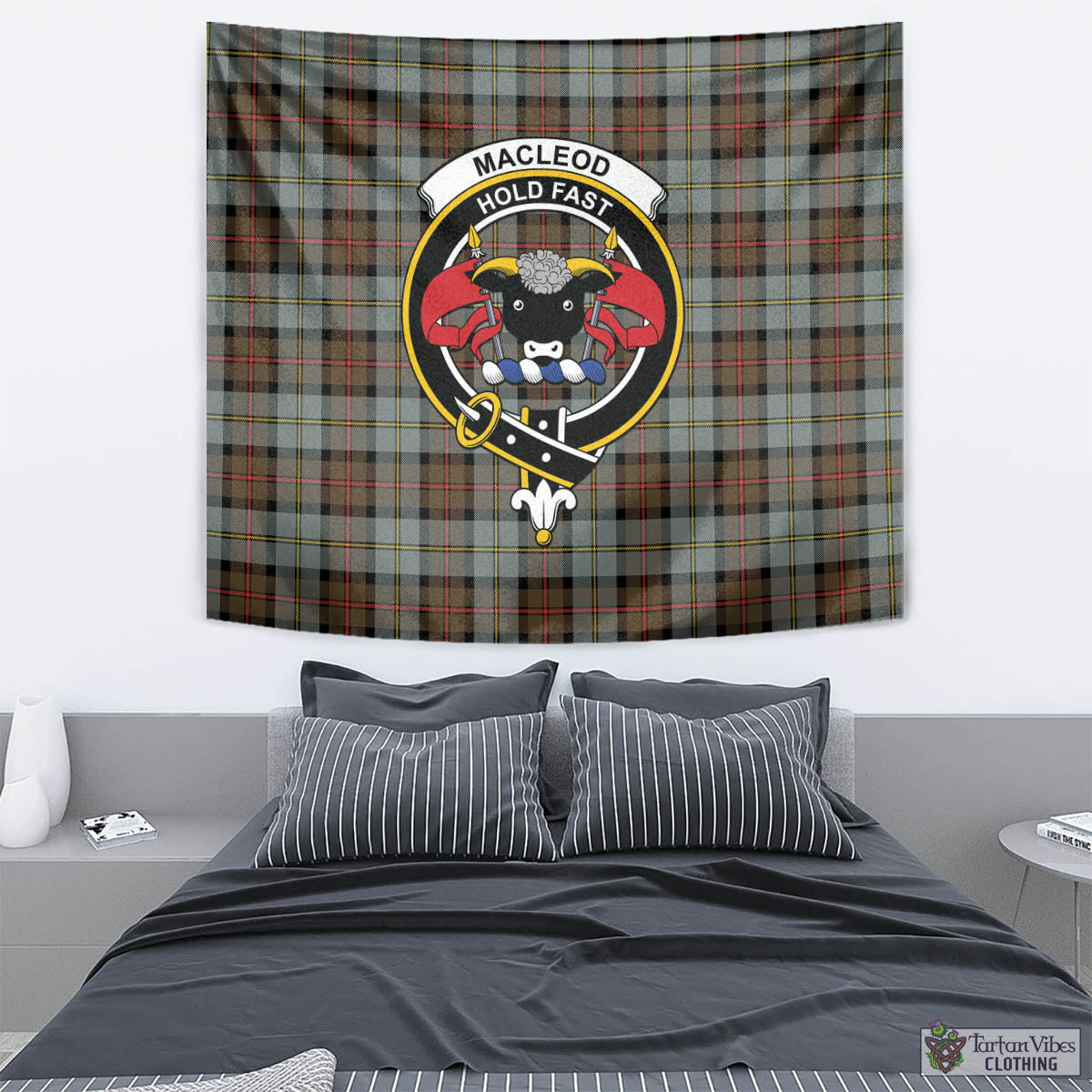 Tartan Vibes Clothing MacLeod of Harris Weathered Tartan Tapestry Wall Hanging and Home Decor for Room with Family Crest