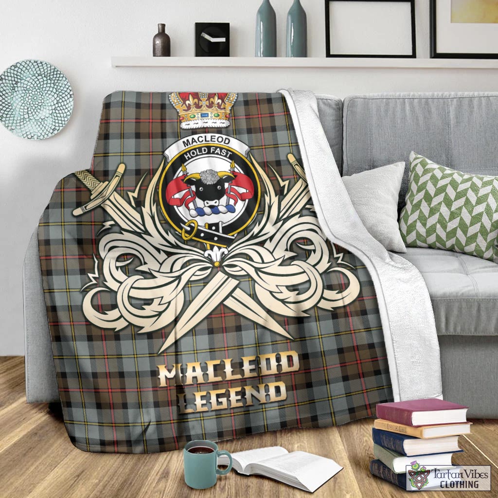 Tartan Vibes Clothing MacLeod of Harris Weathered Tartan Blanket with Clan Crest and the Golden Sword of Courageous Legacy