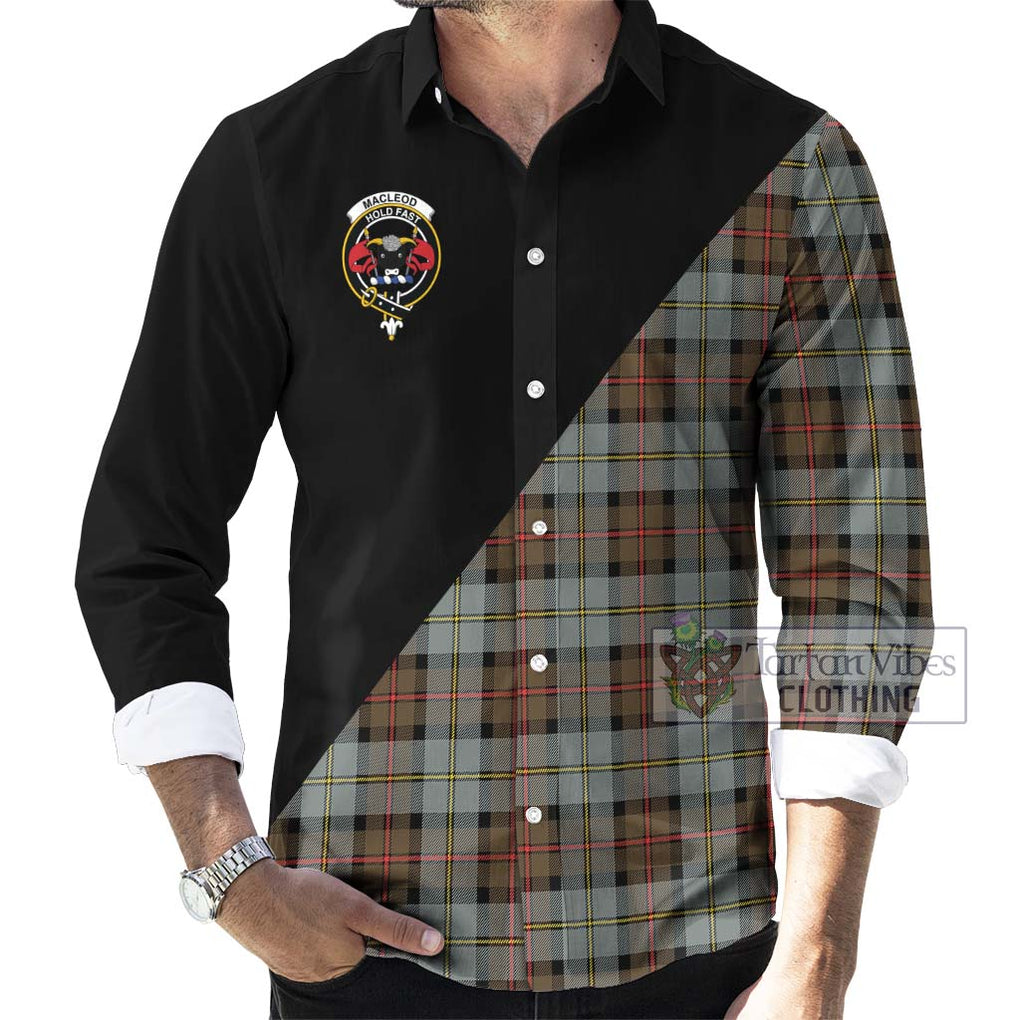 MacLeod of Harris Weathered Tartan Long Sleeve Button Shirt with Family Crest and Military Logo Style - Tartanvibesclothing Shop