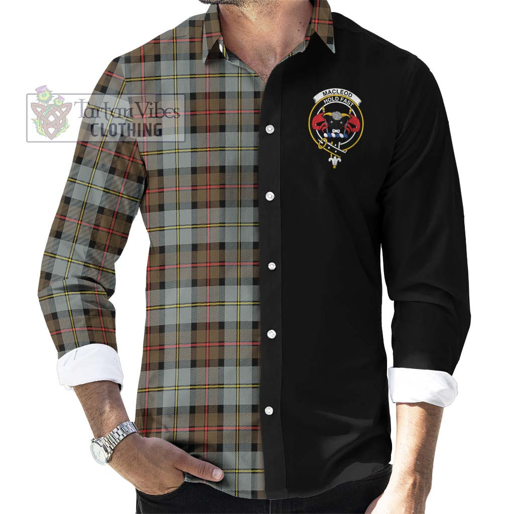 MacLeod of Harris Weathered Tartan Long Sleeve Button Shirt with Family Crest and Half Of Me Style - Tartanvibesclothing Shop