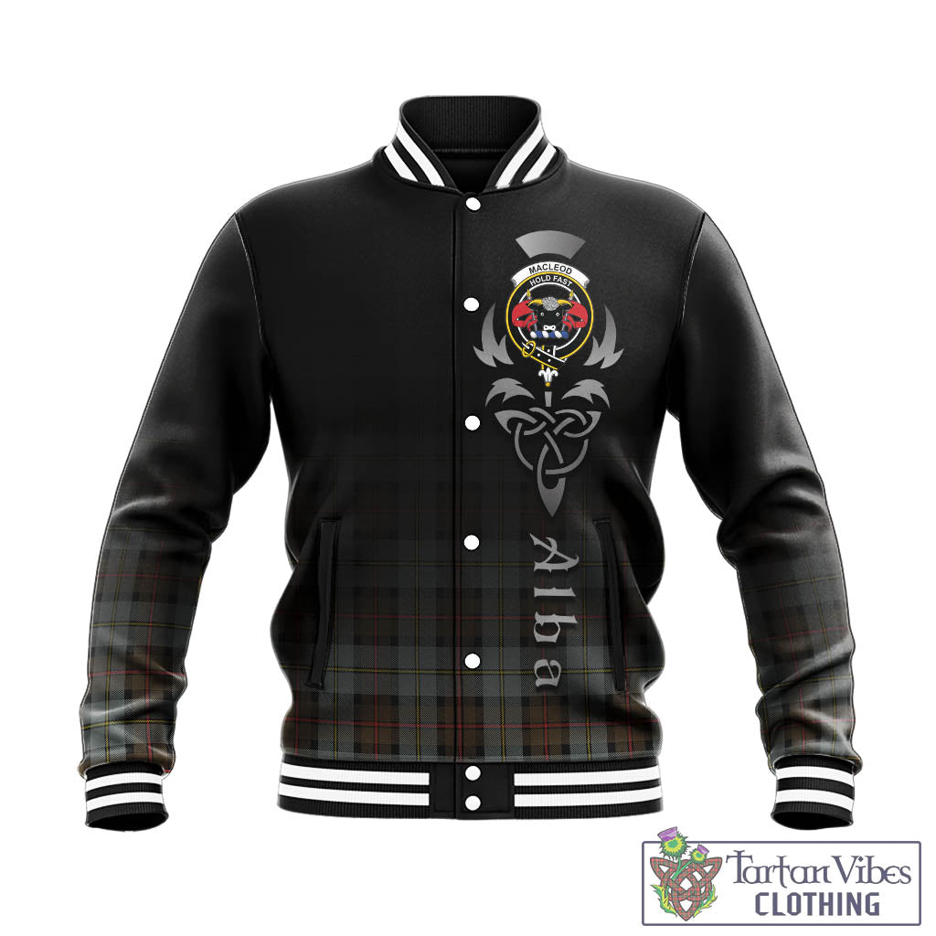 Tartan Vibes Clothing MacLeod of Harris Weathered Tartan Baseball Jacket Featuring Alba Gu Brath Family Crest Celtic Inspired