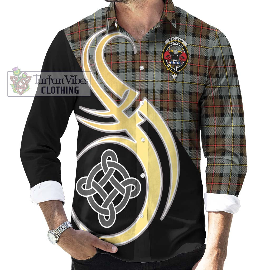 MacLeod of Harris Weathered Tartan Long Sleeve Button Shirt with Family Crest and Celtic Symbol Style - Tartan Vibes Clothing