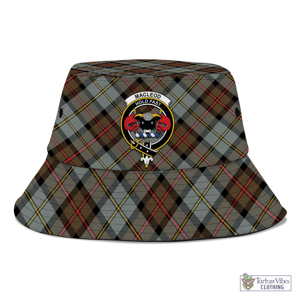 Tartan Vibes Clothing MacLeod of Harris Weathered Tartan Bucket Hat with Family Crest