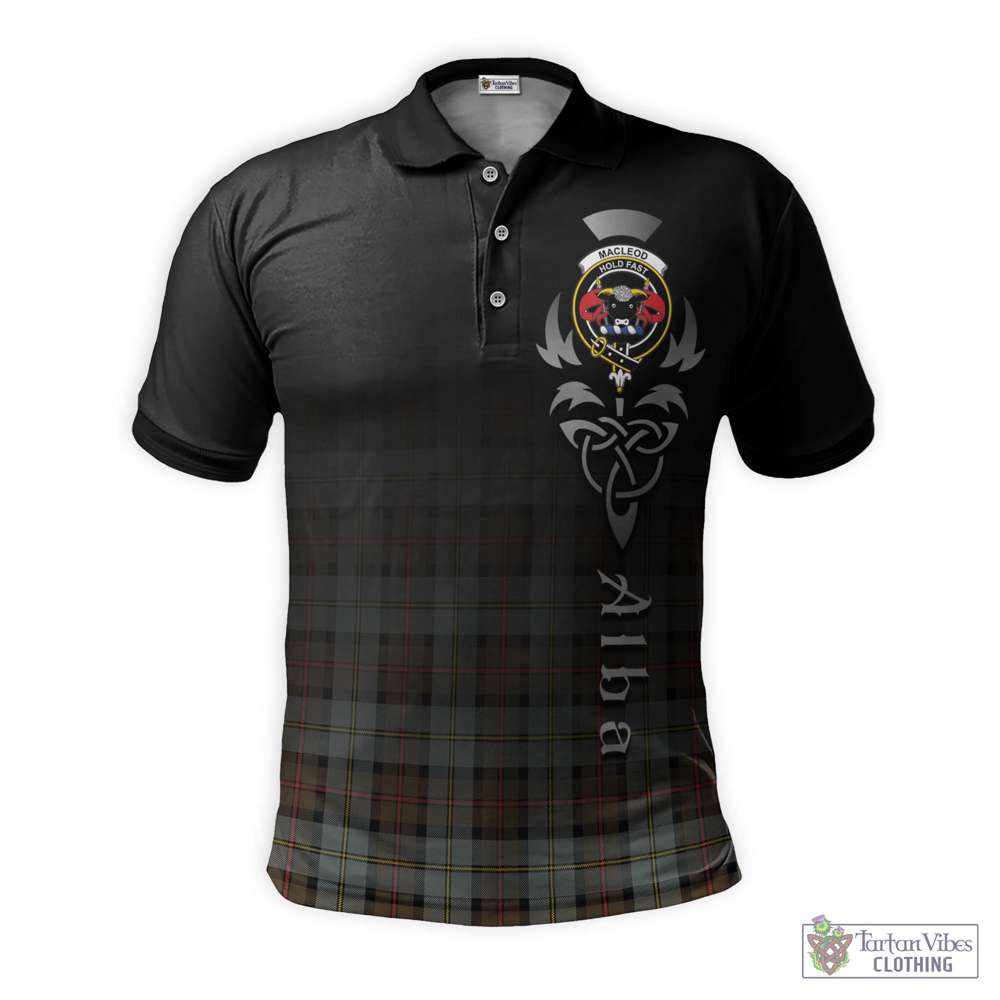 Tartan Vibes Clothing MacLeod of Harris Weathered Tartan Polo Shirt Featuring Alba Gu Brath Family Crest Celtic Inspired