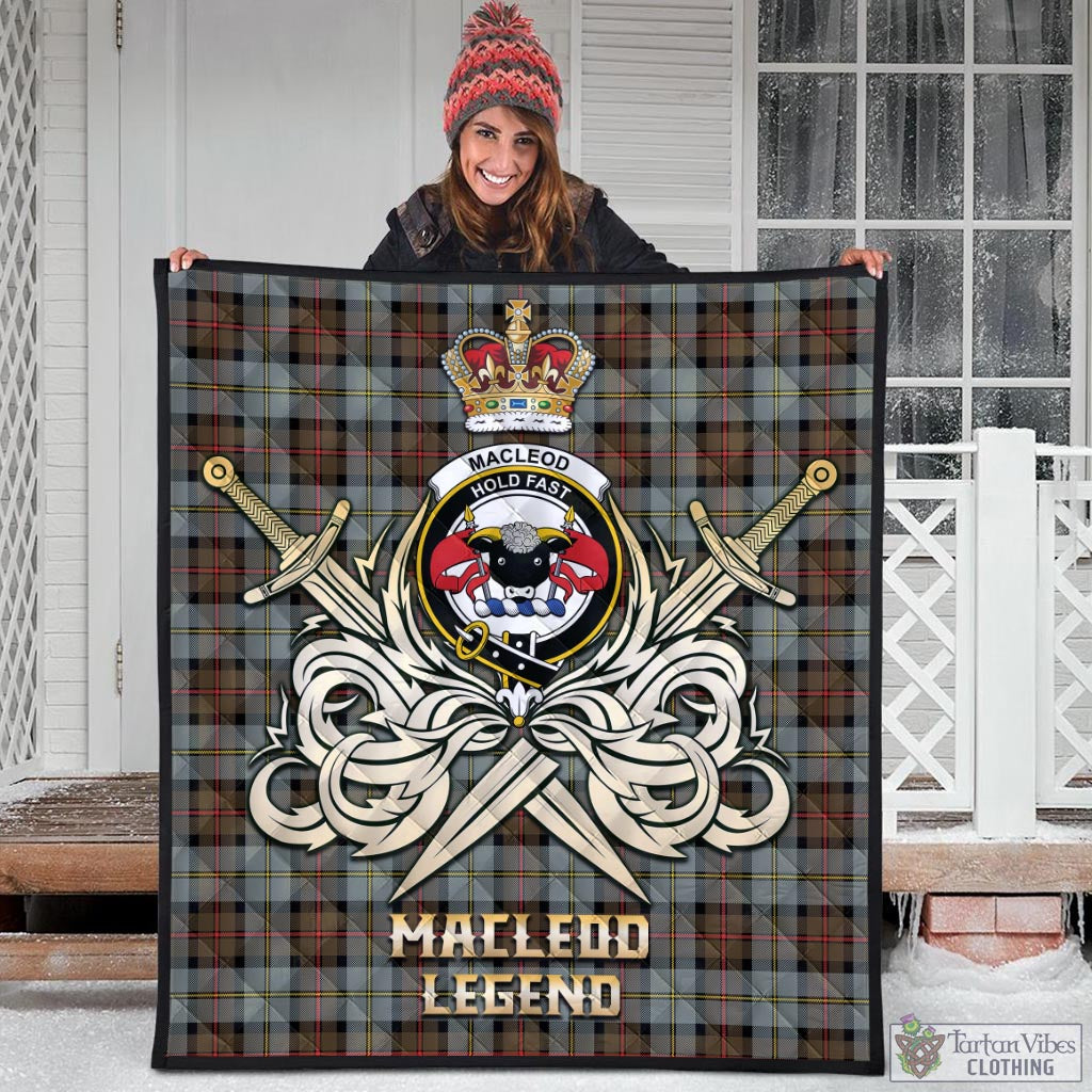 Tartan Vibes Clothing MacLeod of Harris Weathered Tartan Quilt with Clan Crest and the Golden Sword of Courageous Legacy