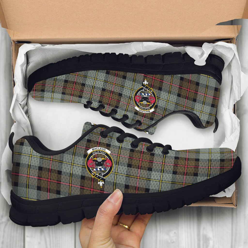 MacLeod of Harris Weathered Tartan Sneakers with Family Crest - Tartan Vibes Clothing