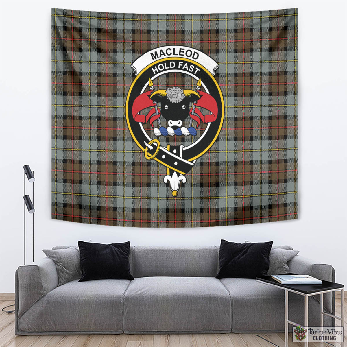 Tartan Vibes Clothing MacLeod of Harris Weathered Tartan Tapestry Wall Hanging and Home Decor for Room with Family Crest