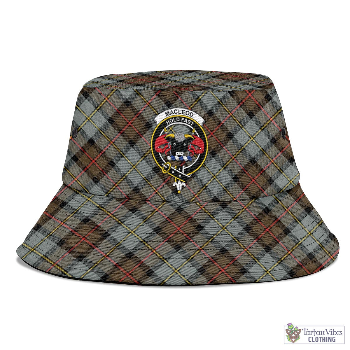 Tartan Vibes Clothing MacLeod of Harris Weathered Tartan Bucket Hat with Family Crest