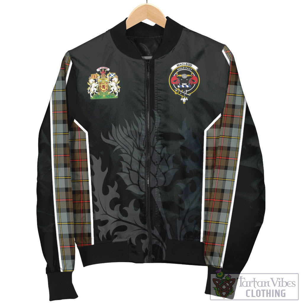 Tartan Vibes Clothing MacLeod of Harris Weathered Tartan Bomber Jacket with Family Crest and Scottish Thistle Vibes Sport Style