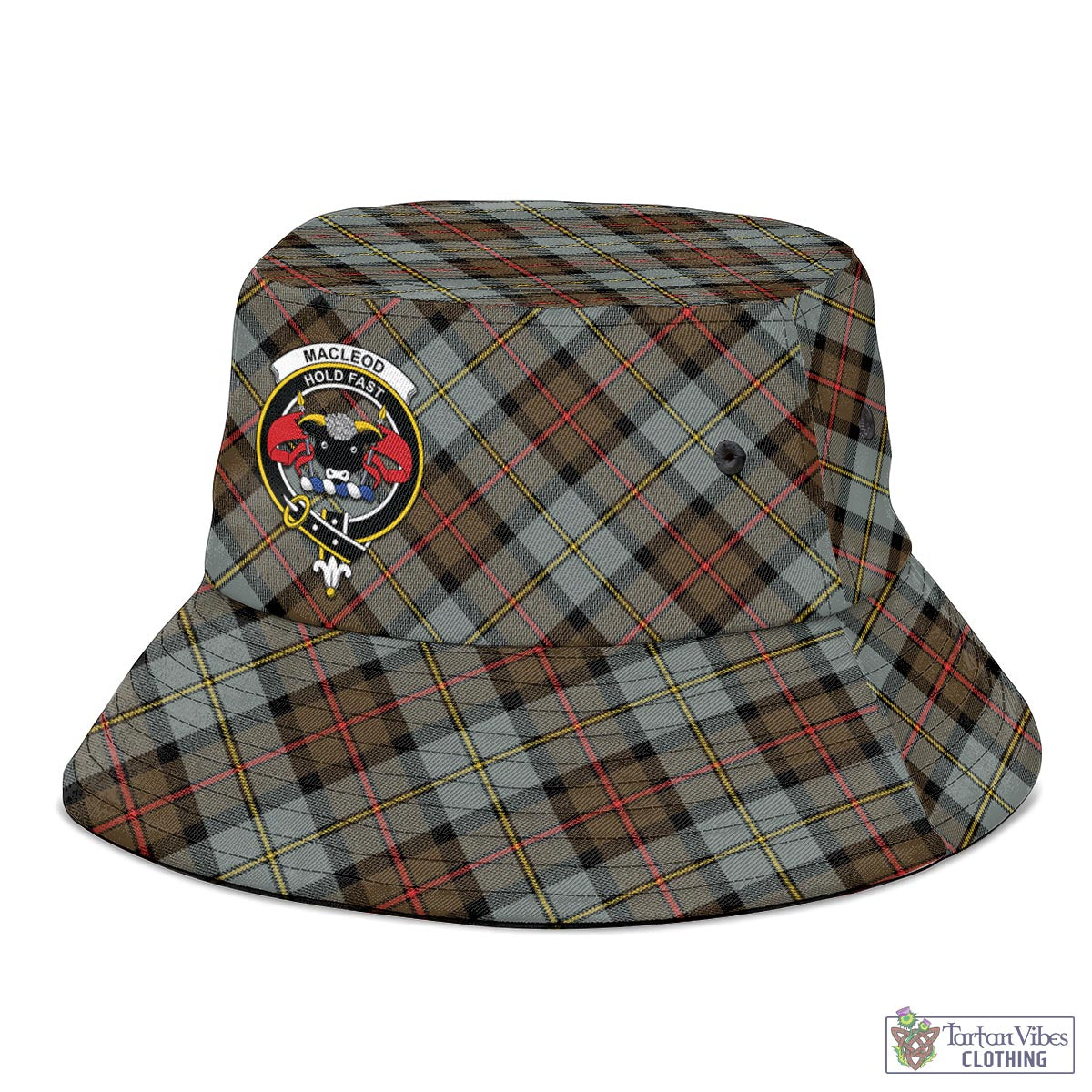 Tartan Vibes Clothing MacLeod of Harris Weathered Tartan Bucket Hat with Family Crest